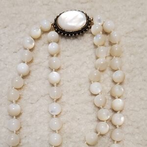 Vintage Brooch & Double Strand Mother Of Pearl Look Unique Polished